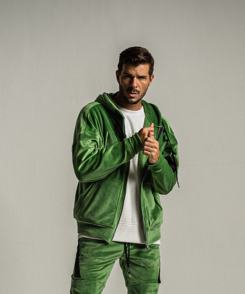 veloursfleece zip loose hoodie