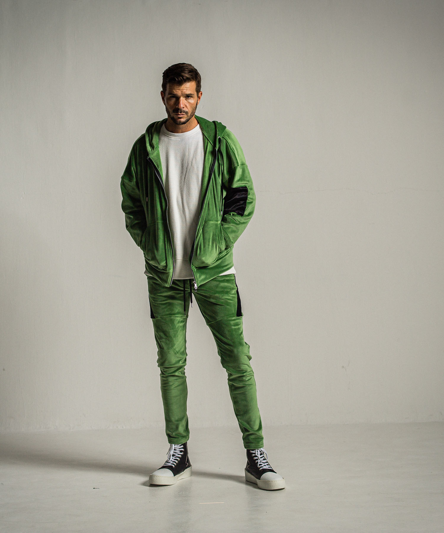 veloursfleece zip loose hoodie