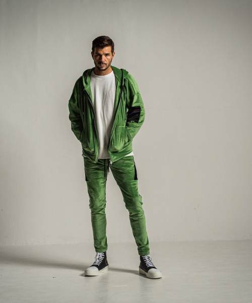 veloursfleece zip loose hoodie