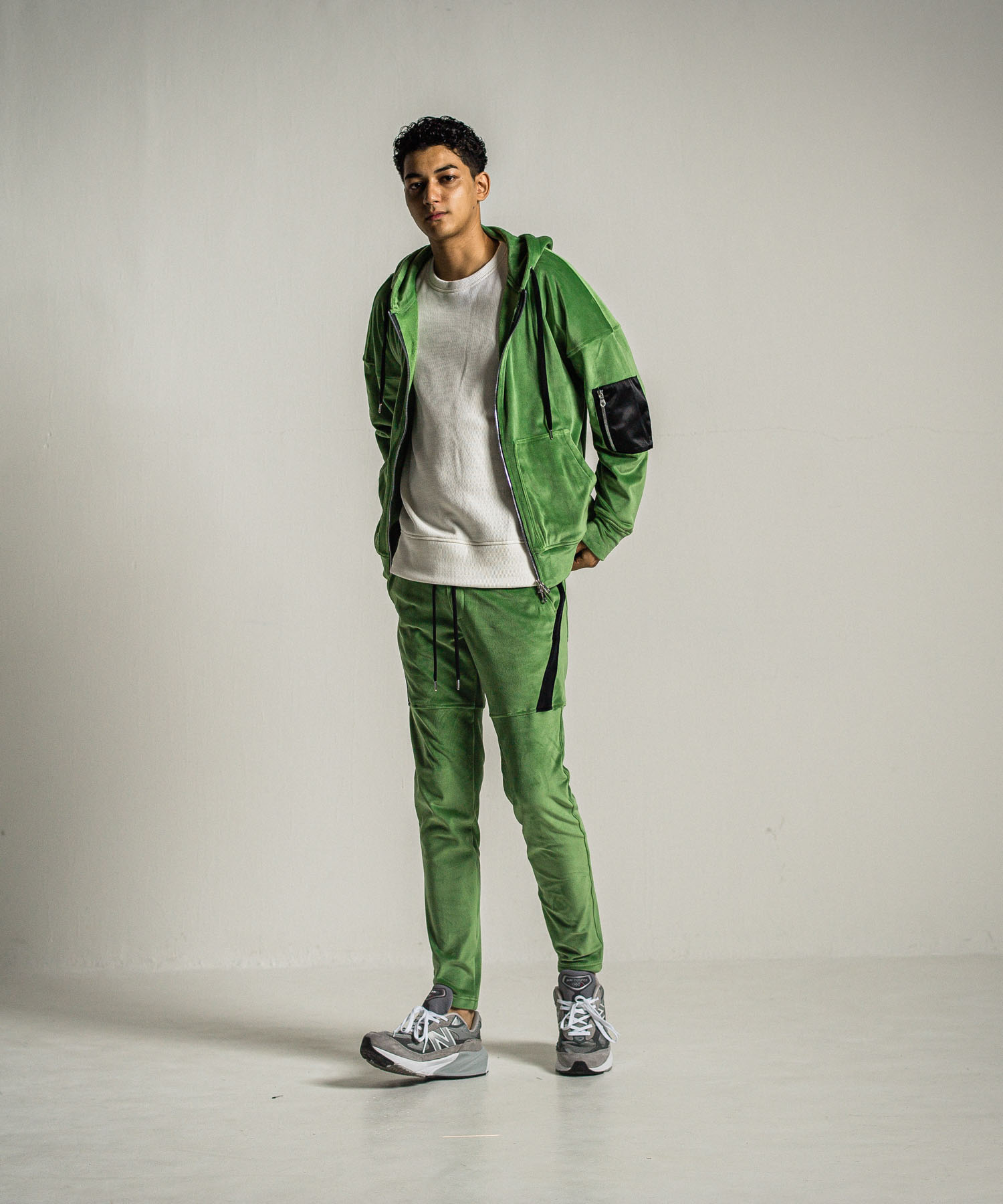 veloursfleece zip loose hoodie