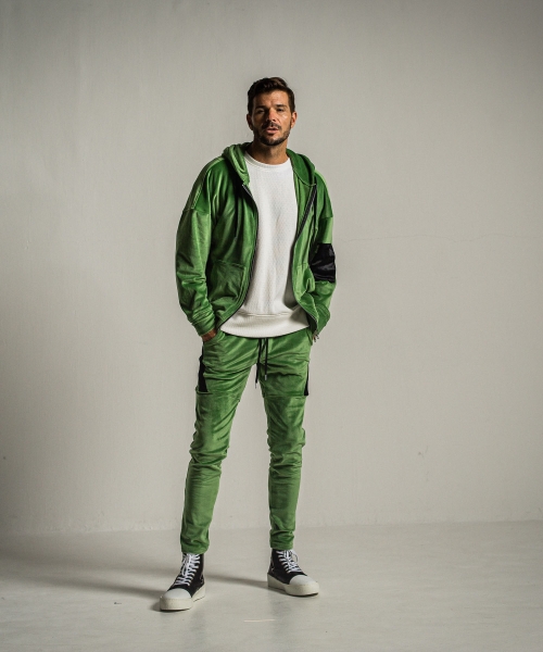 veloursfleece zip loose hoodie