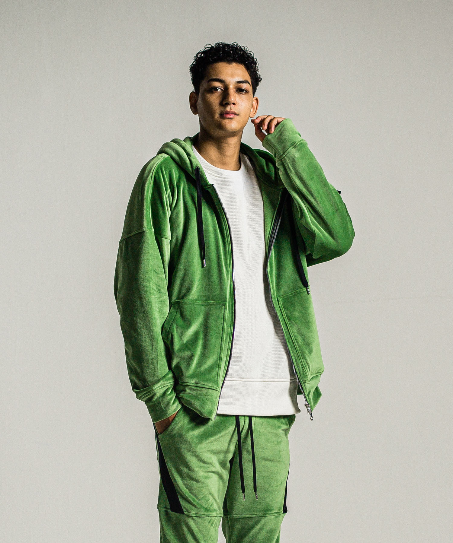 veloursfleece zip loose hoodie