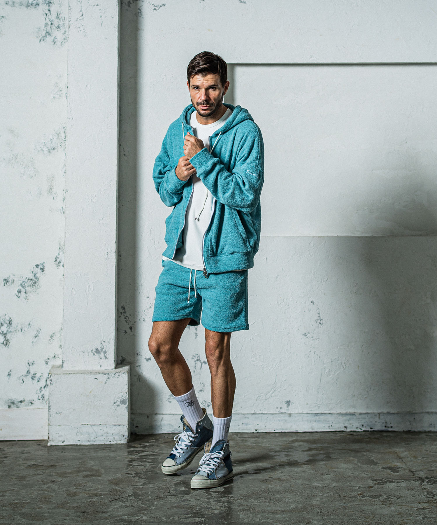 MOLE YARN PILE zip loose hoodie