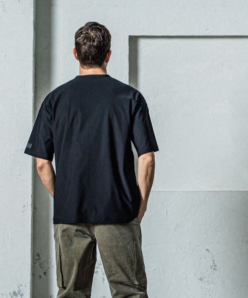 leather pocket overnylon T