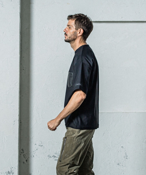 leather pocket overnylon T