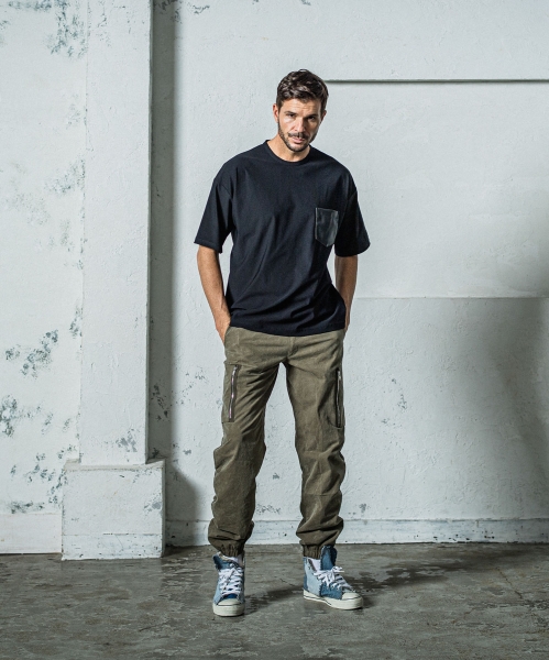 leather pocket overnylon T