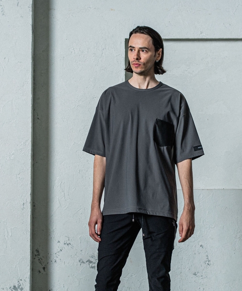 leather pocket overnylon T