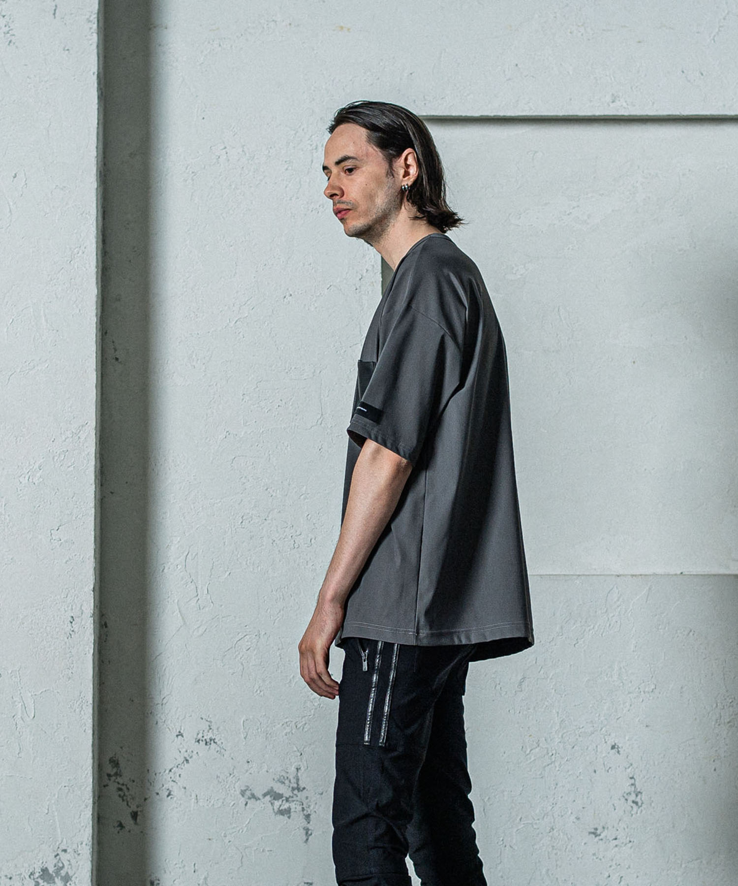 leather pocket overnylon T