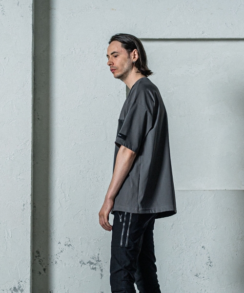 leather pocket overnylon T