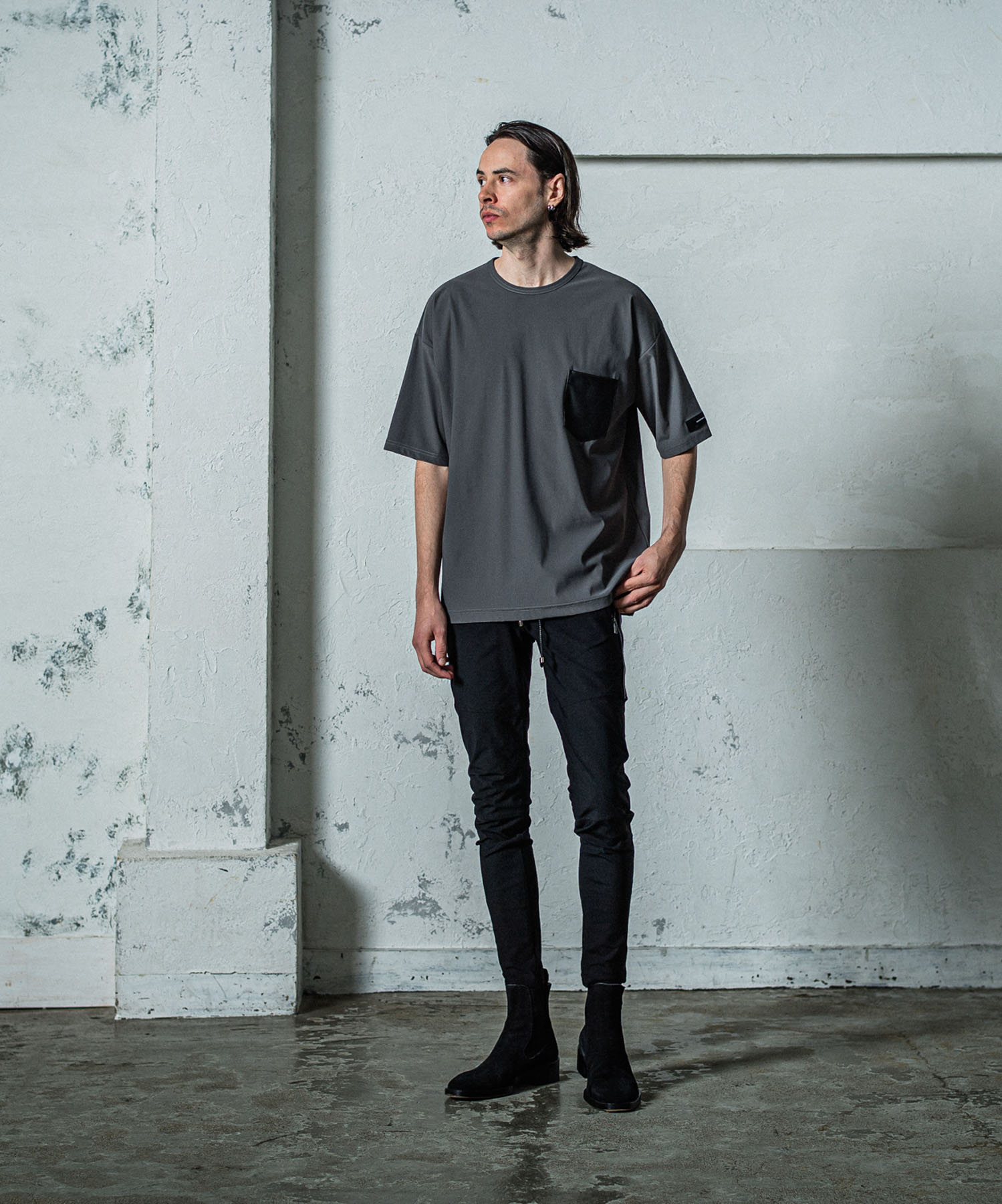 leather pocket overnylon T