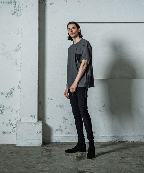 leather pocket overnylon T