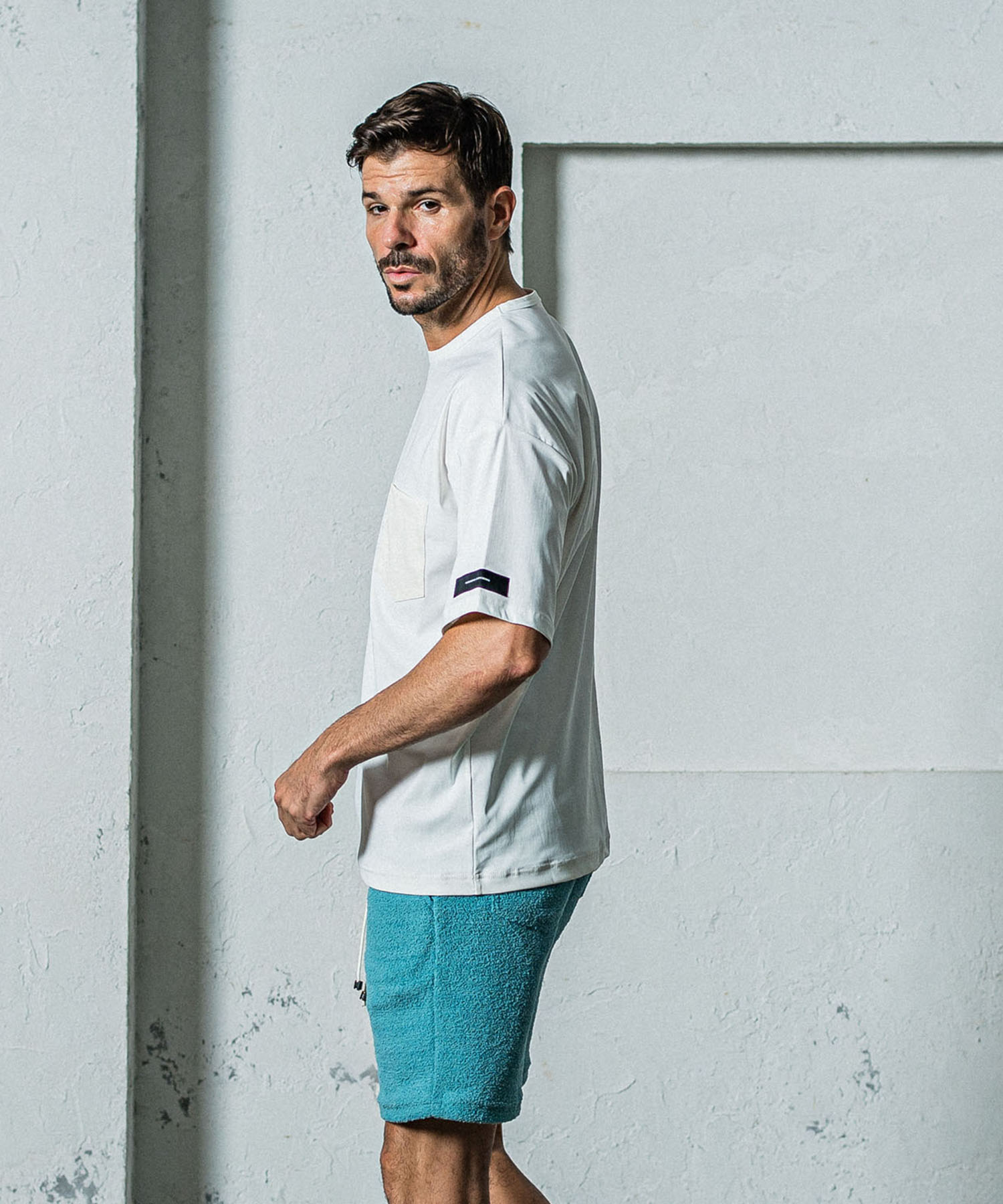 leather pocket overnylon T