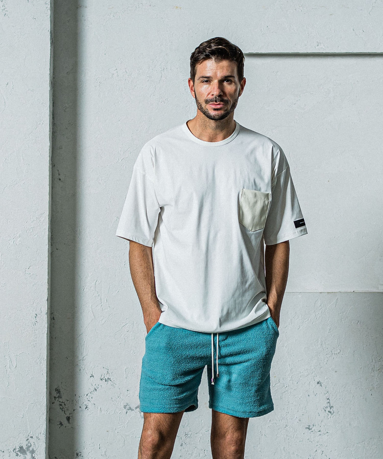 leather pocket overnylon T