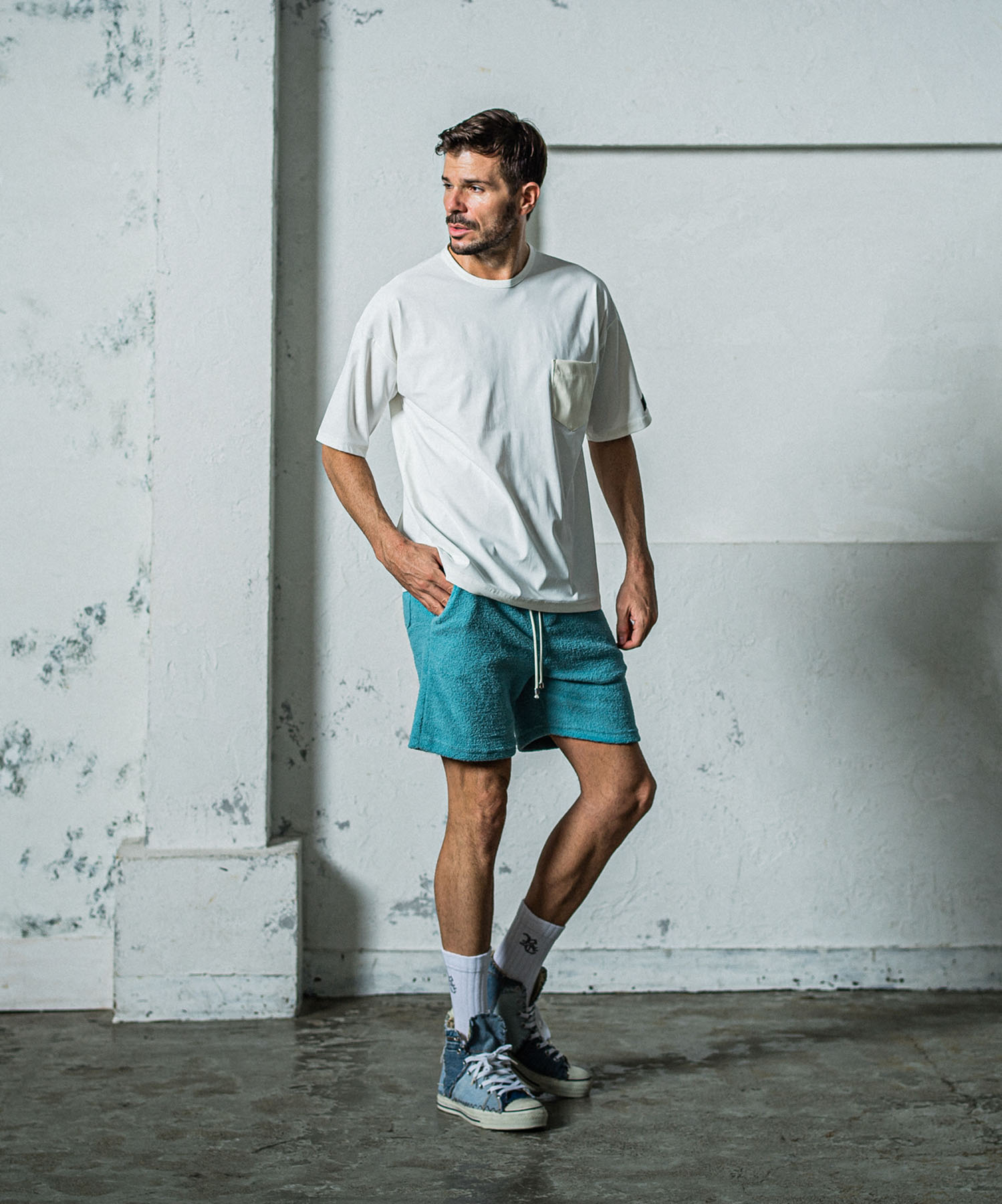 leather pocket overnylon T