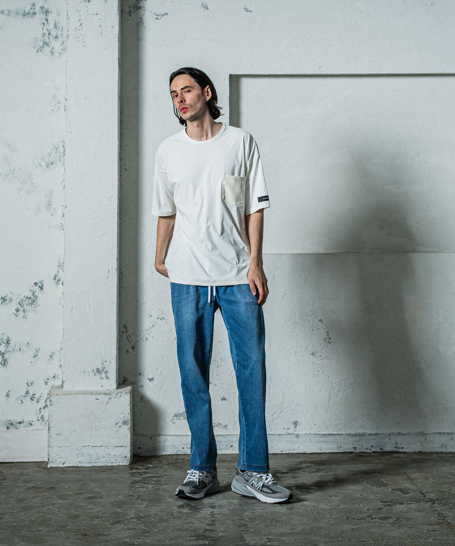 leather pocket overnylon T