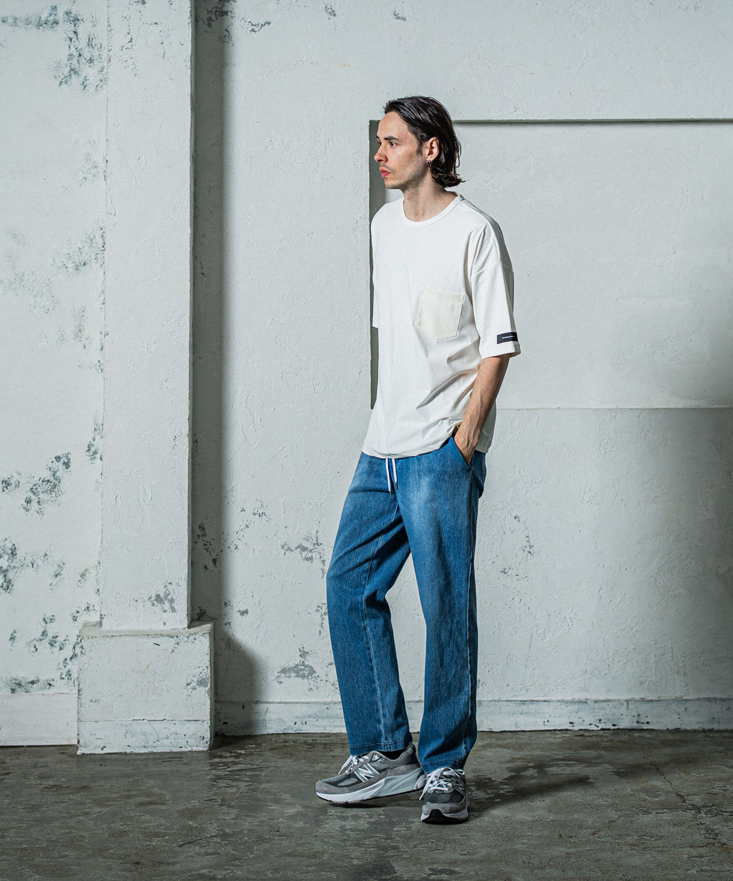 leather pocket overnylon T