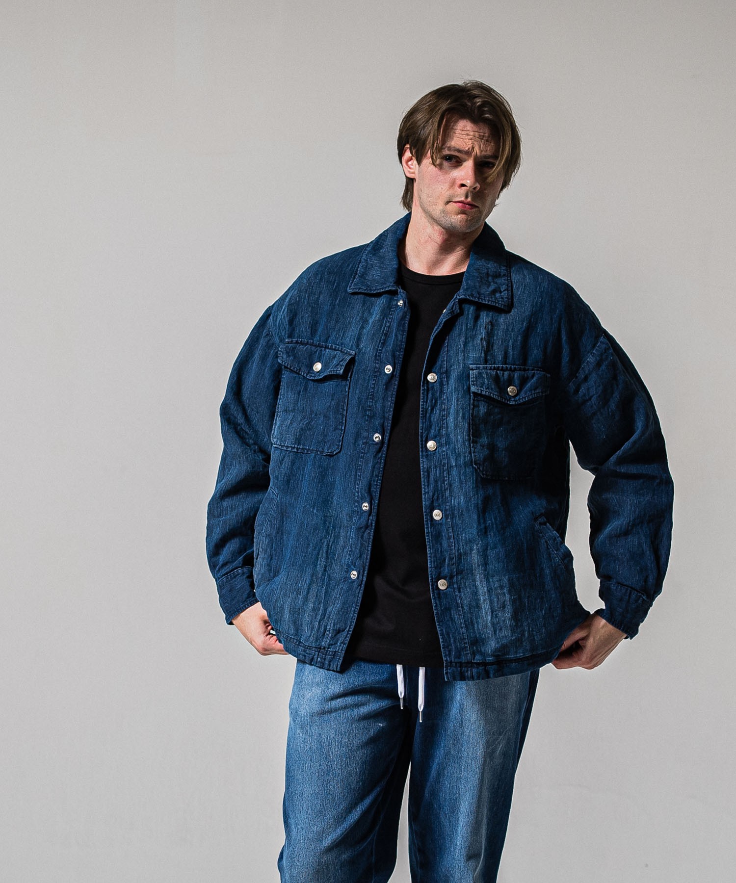 Indigo linen jack shirts