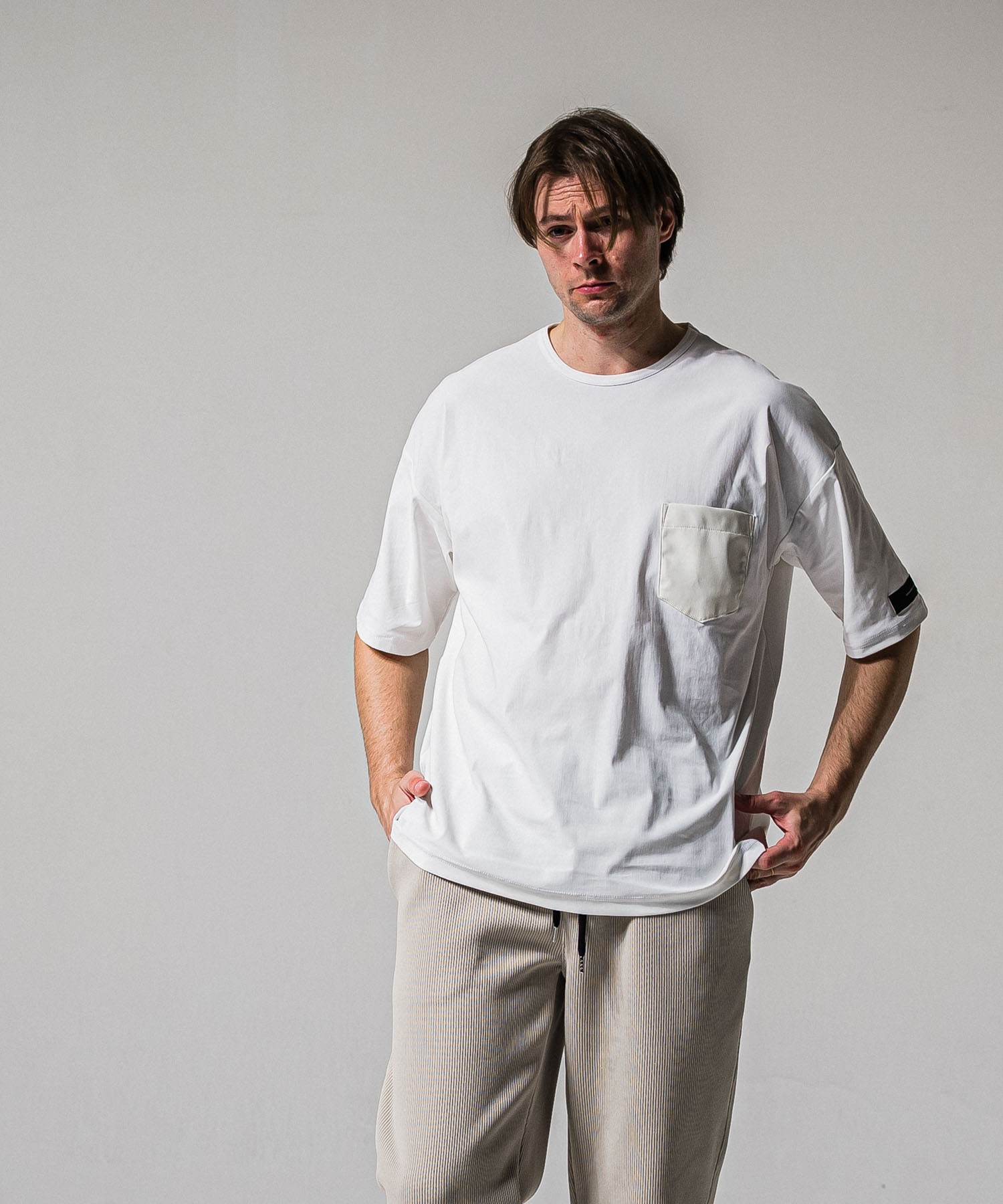 leather pocket overnylon T