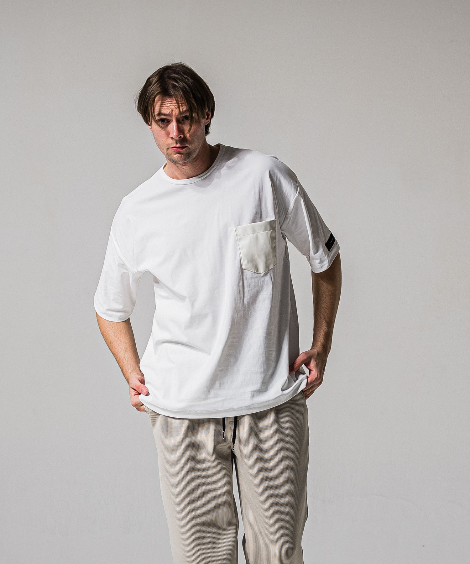 leather pocket overnylon T