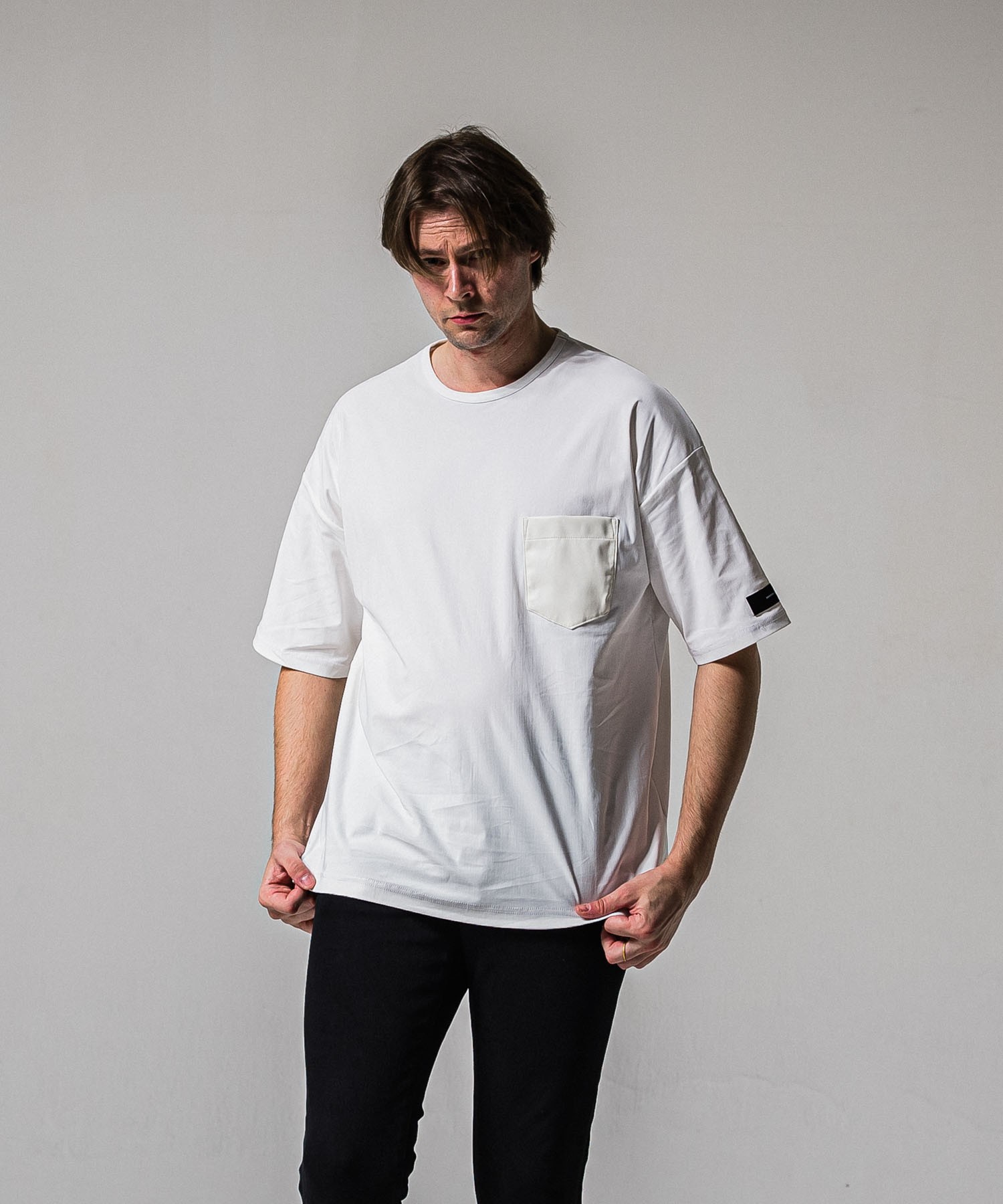 leather pocket overnylon T