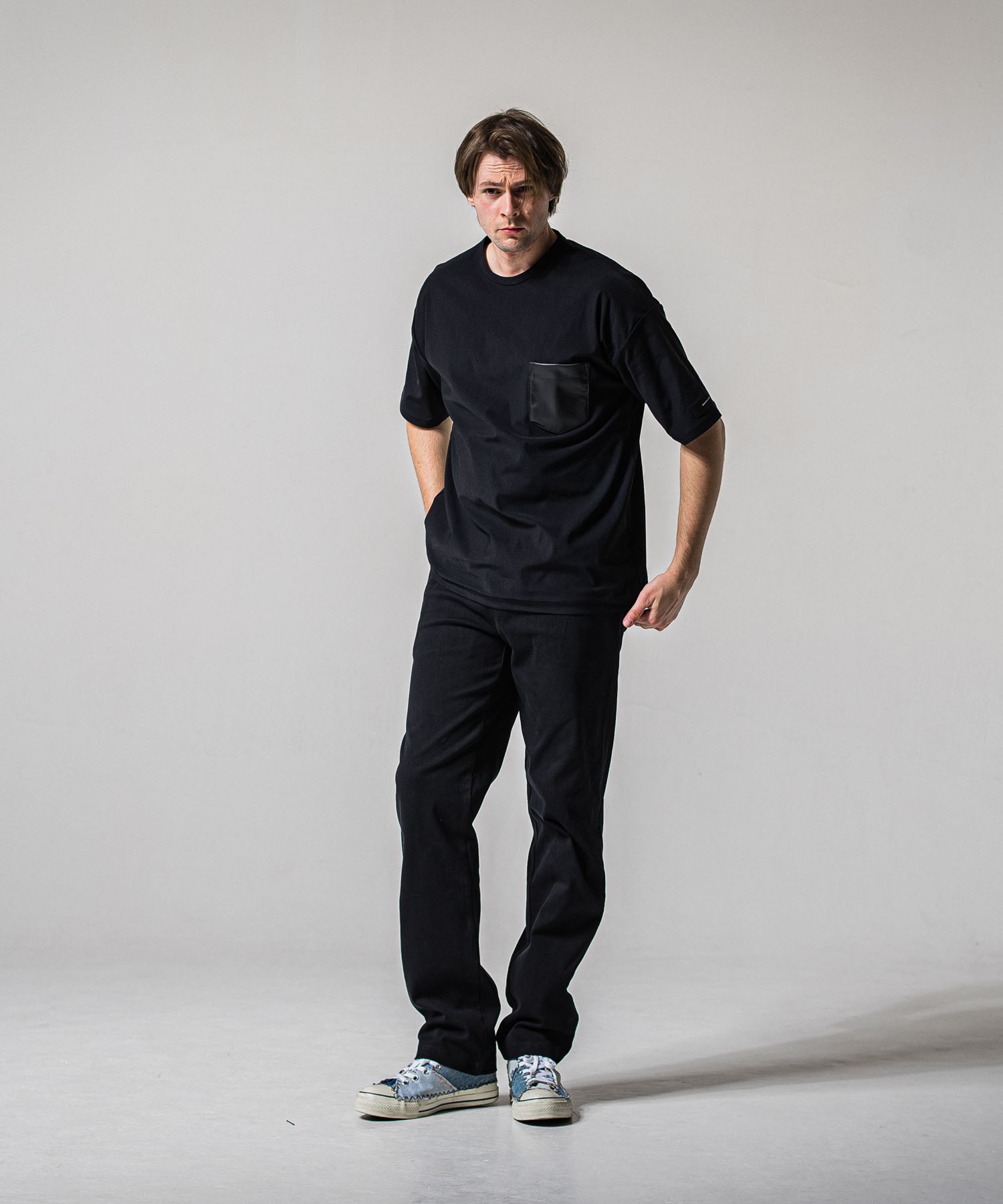 leather pocket overnylon T