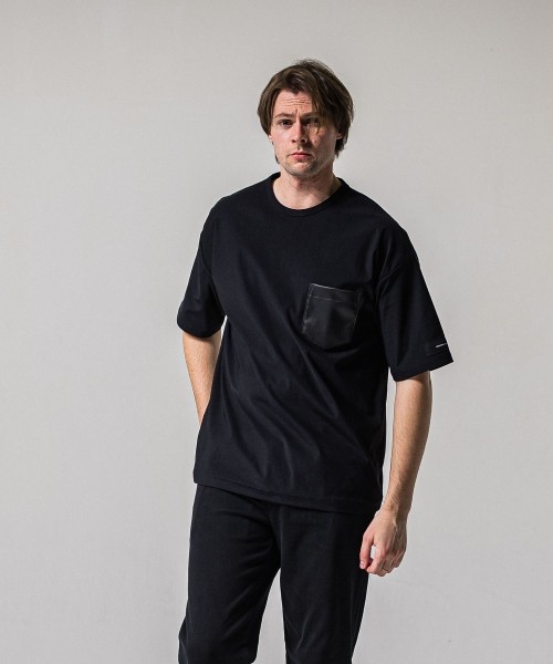 leather pocket overnylon T