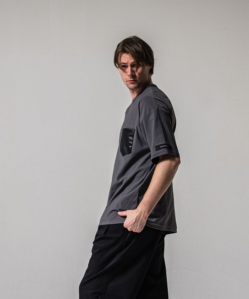 leather pocket overnylon T