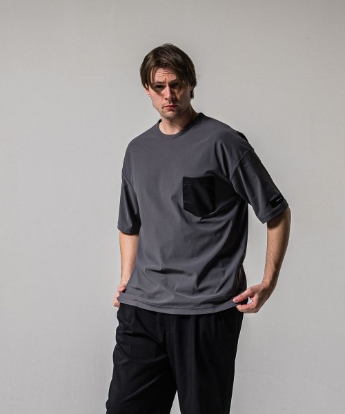 leather pocket overnylon T