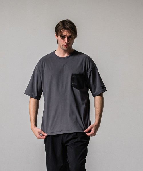 leather pocket overnylon T