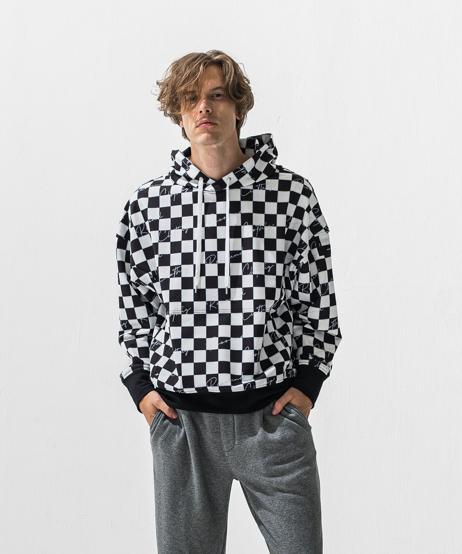 checker back fleece hoodie