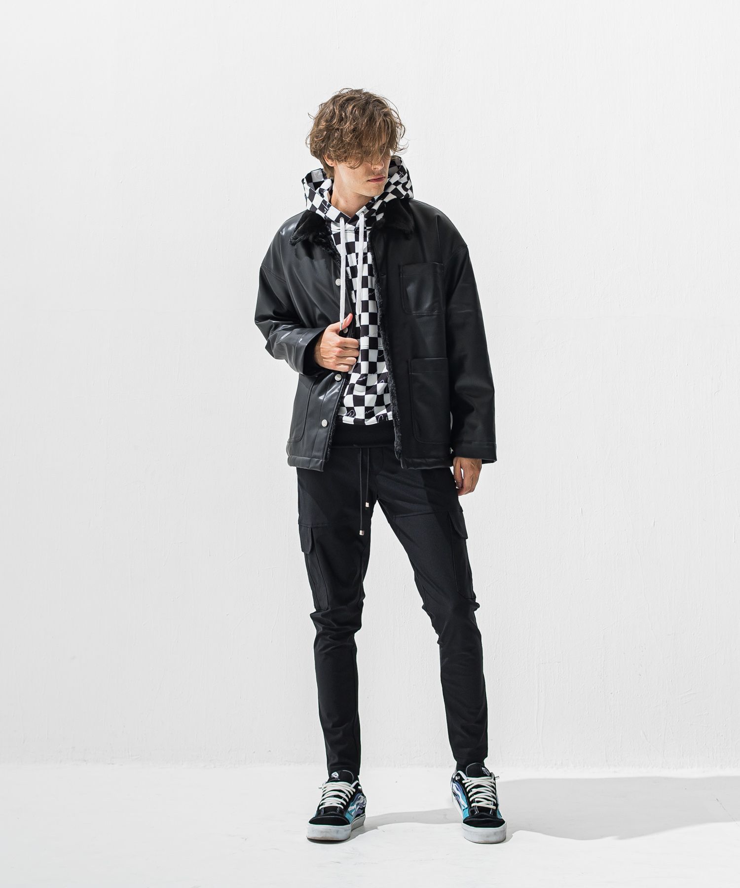 checker back fleece hoodie