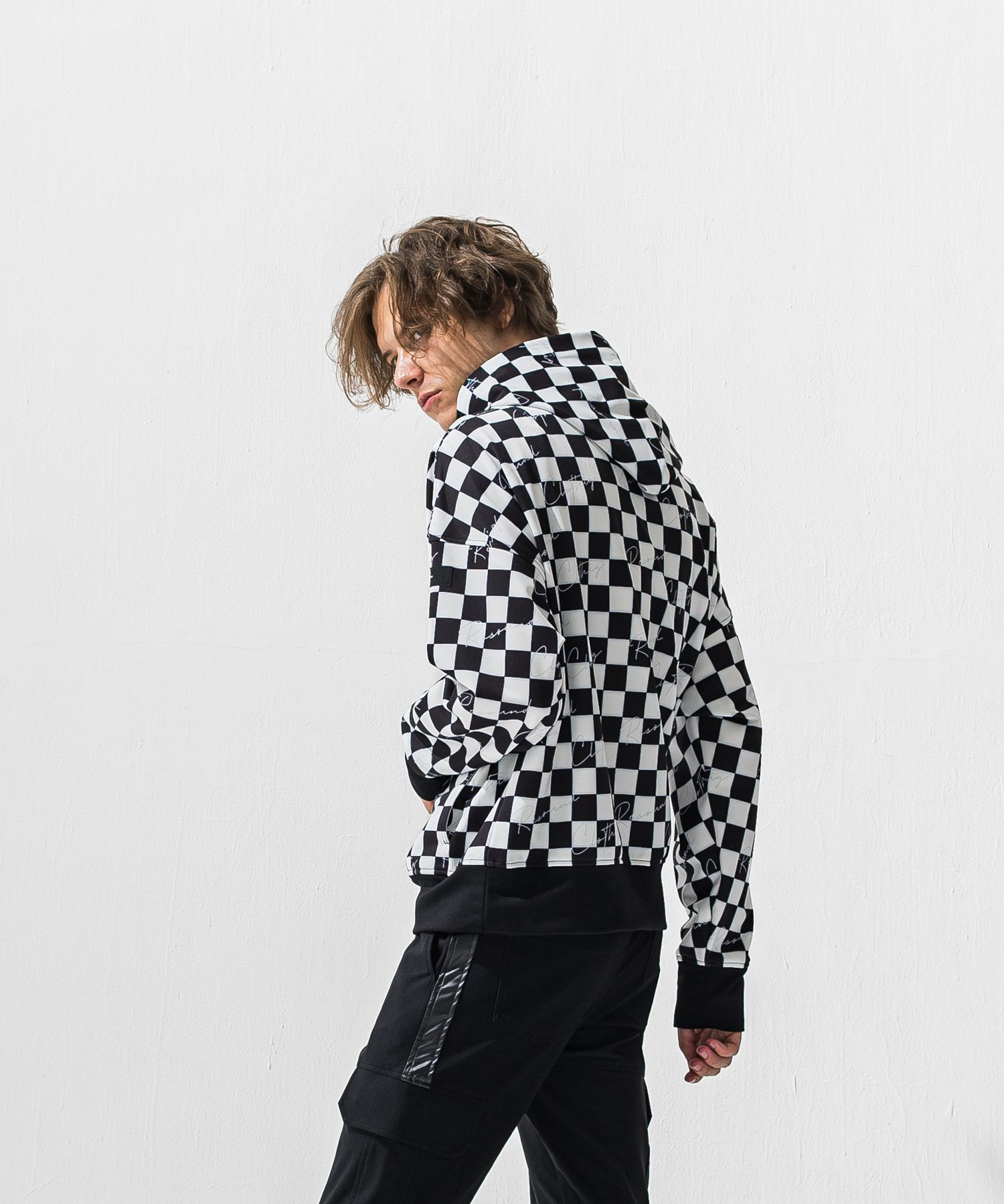 checker back fleece hoodie