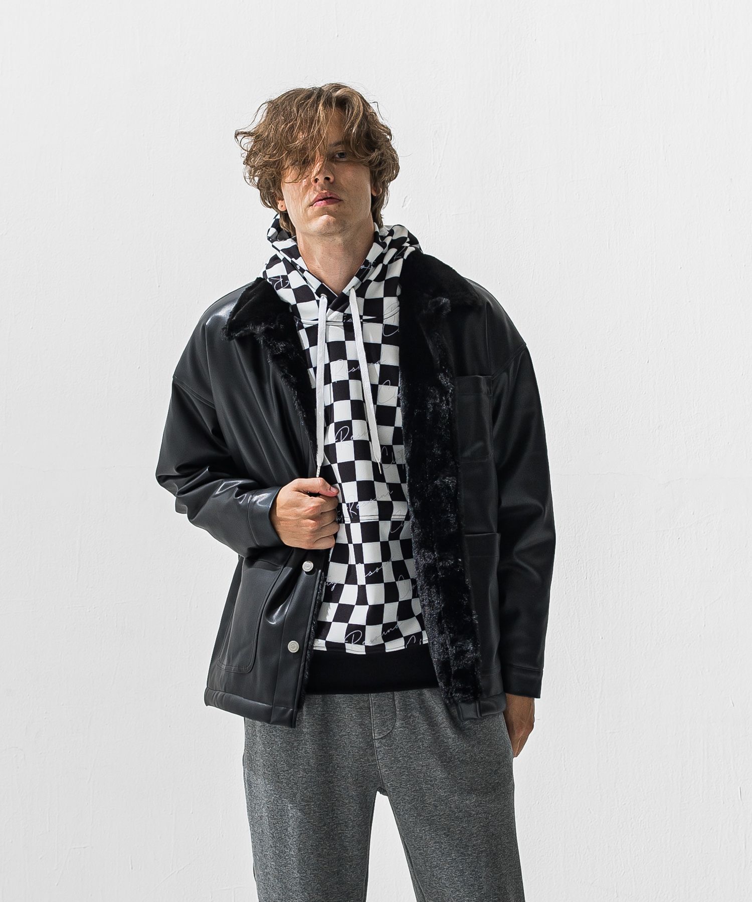 checker back fleece hoodie