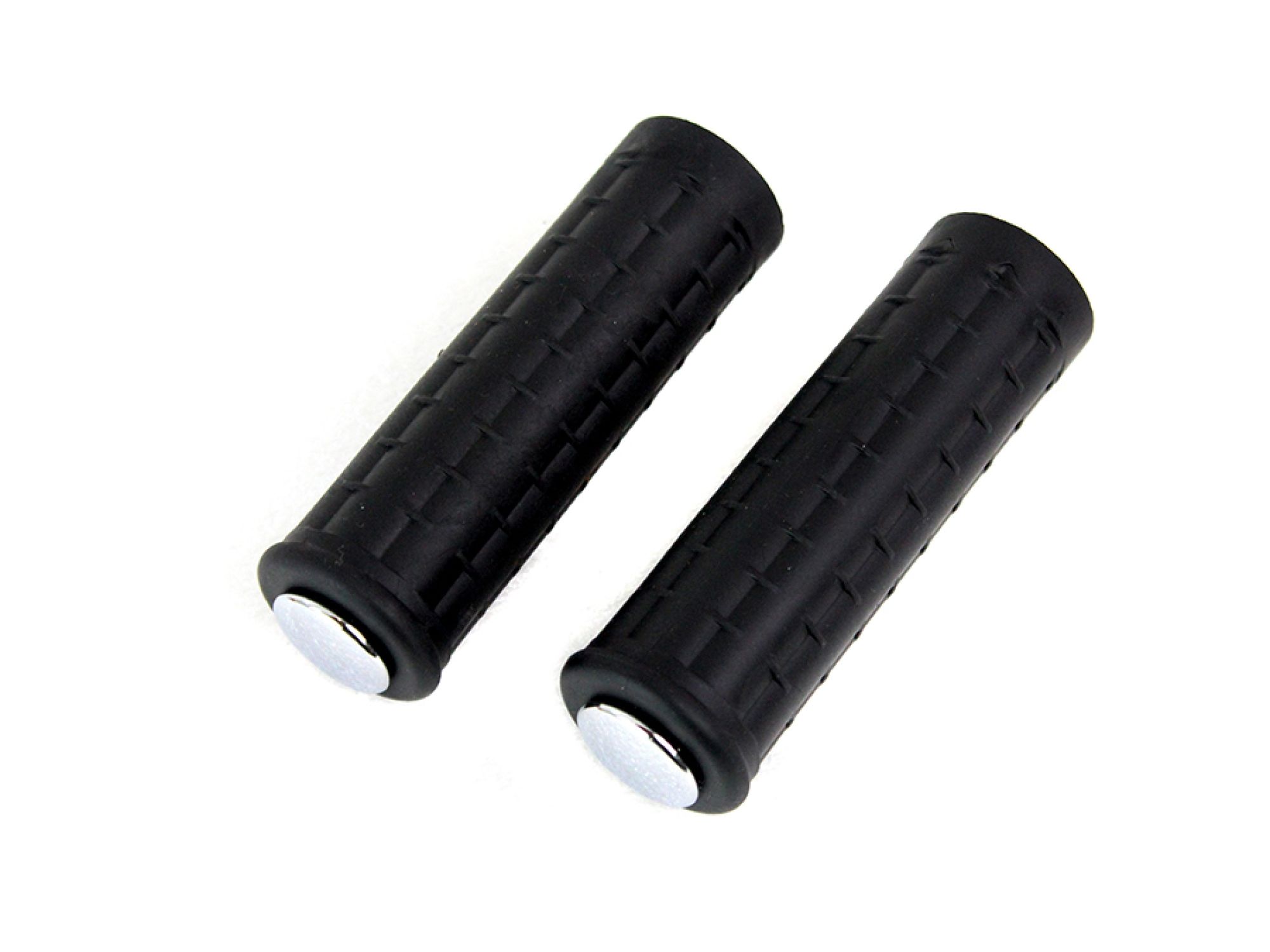Replica Black Waffle Handlebar Grip Set with Chrome Plugs