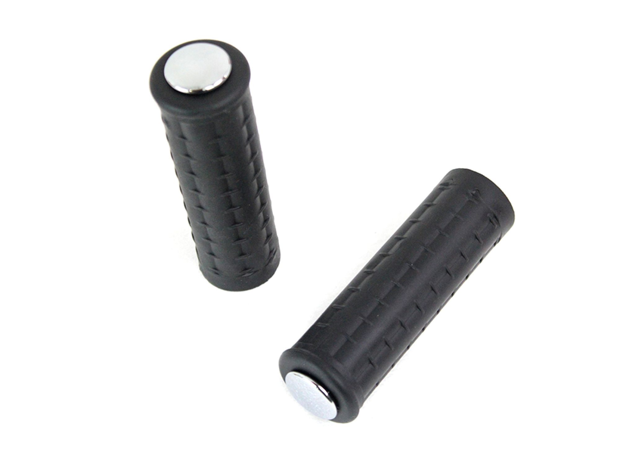 Replica Black Waffle Handlebar Grip Set with Chrome Plugs
