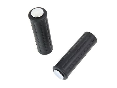 Replica Black Waffle Handlebar Grip Set with Chrome Plugs
