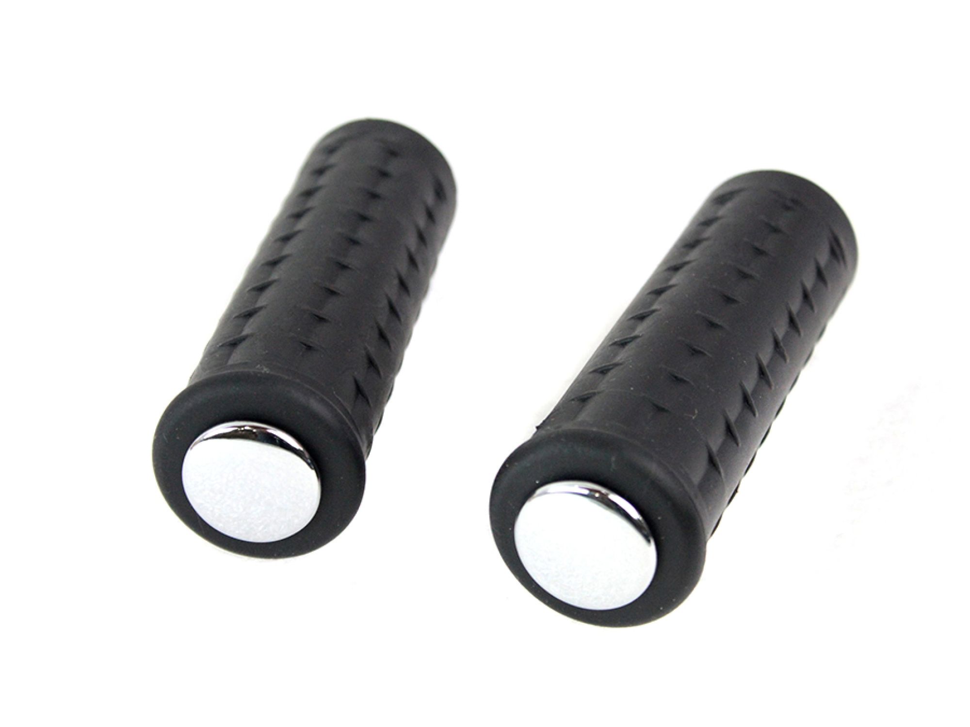 Replica Black Waffle Handlebar Grip Set with Chrome Plugs