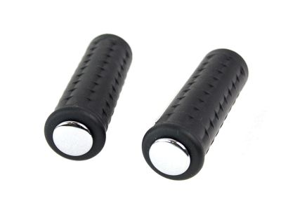 Replica Black Waffle Handlebar Grip Set with Chrome Plugs