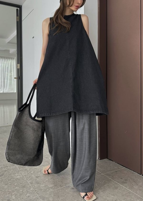 ウィルフリー　denim no sleeve ribbon medium OP WILLFULLY official web store（ウィルフリーコウシキツウハン