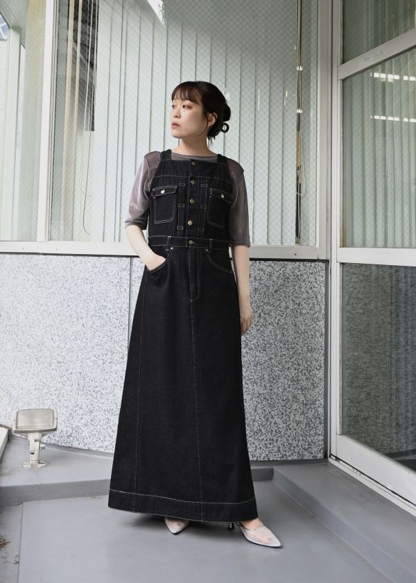 Willfully ワンピース セール】flower print volume gather sleeve denim OP