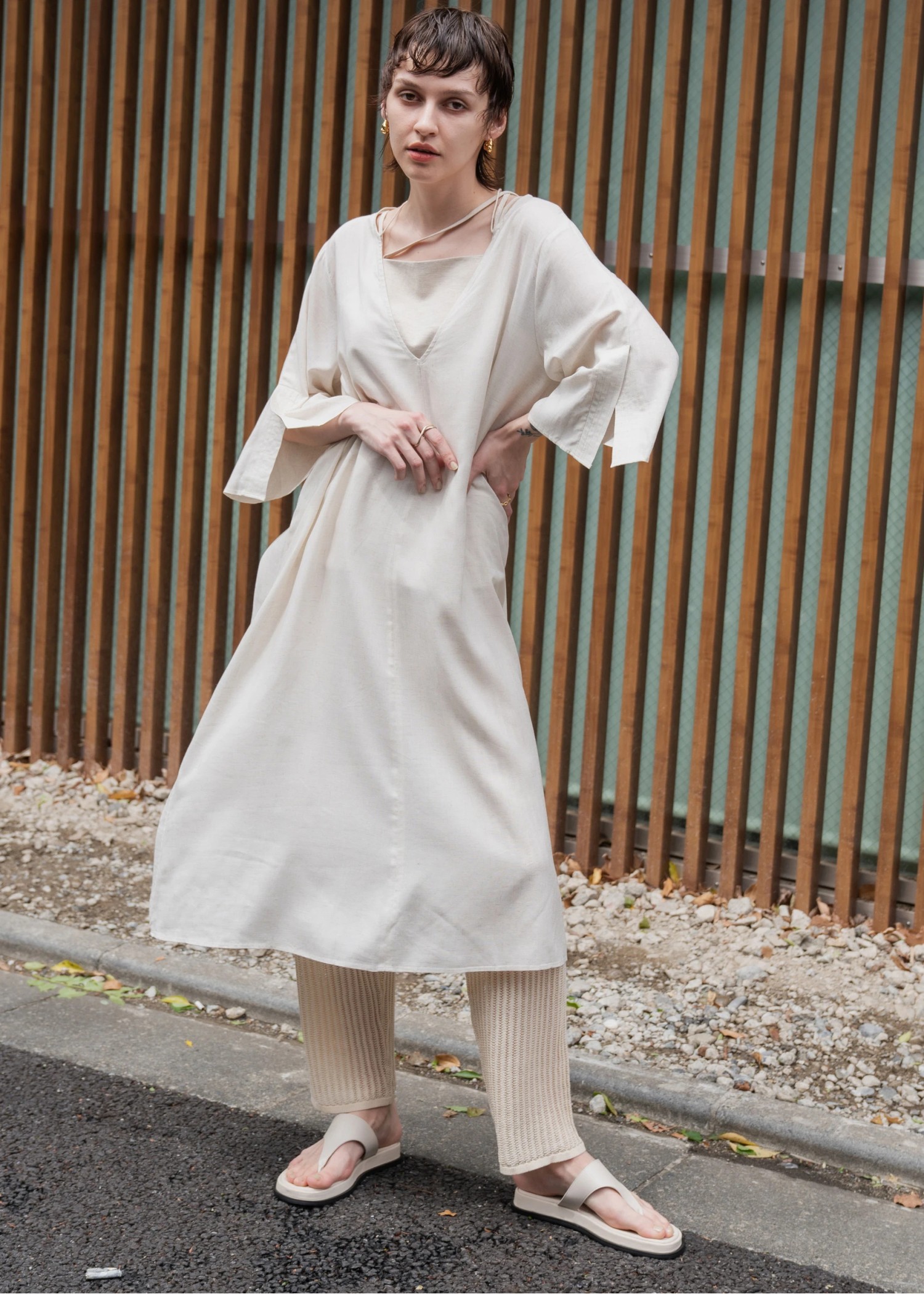stitch slit mortise panel cord kaftan OP