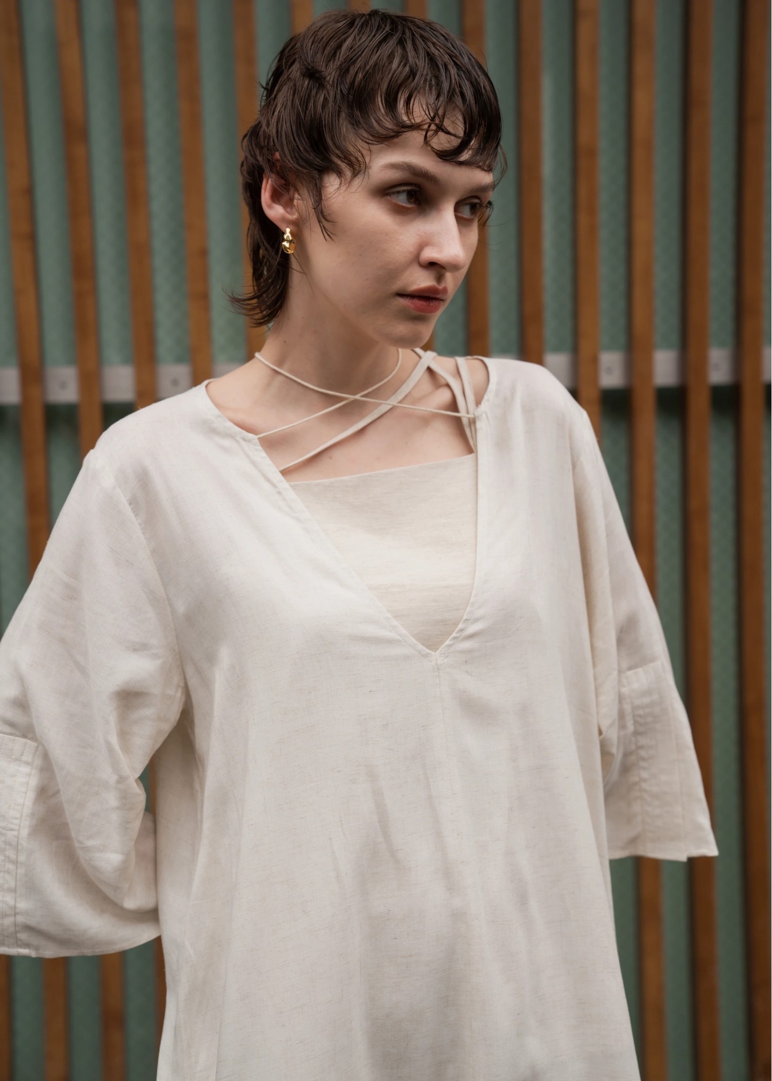 stitch slit mortise panel cord kaftan OP