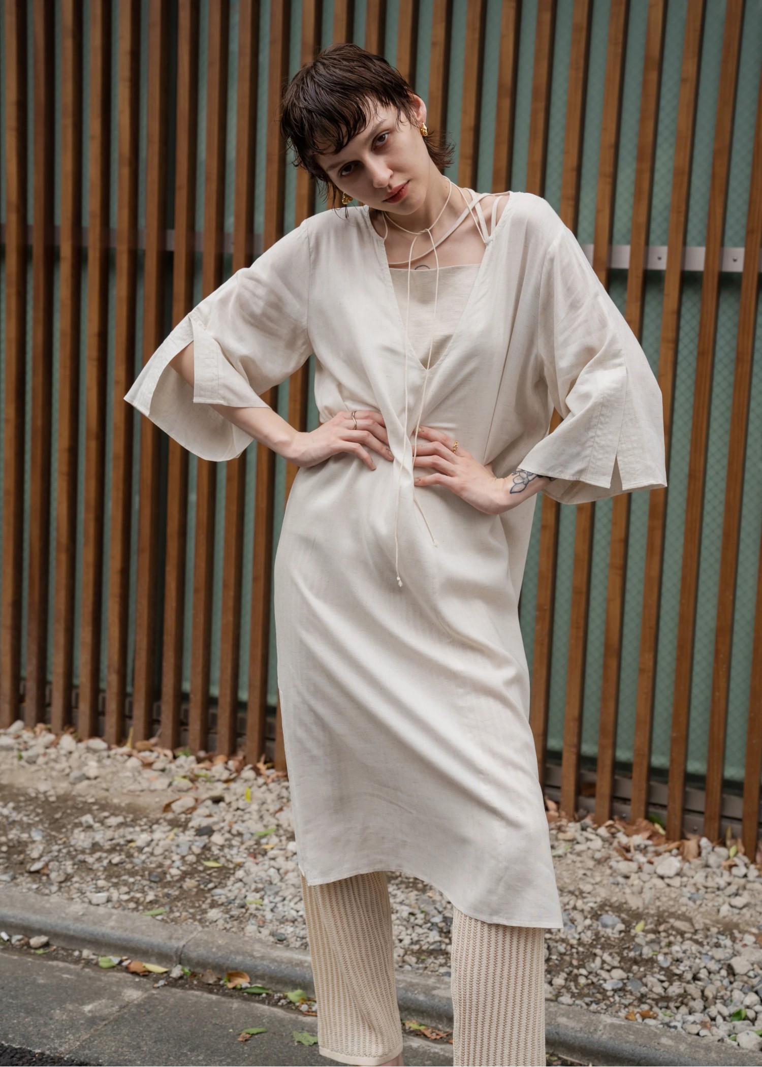 stitch slit mortise panel cord kaftan OP