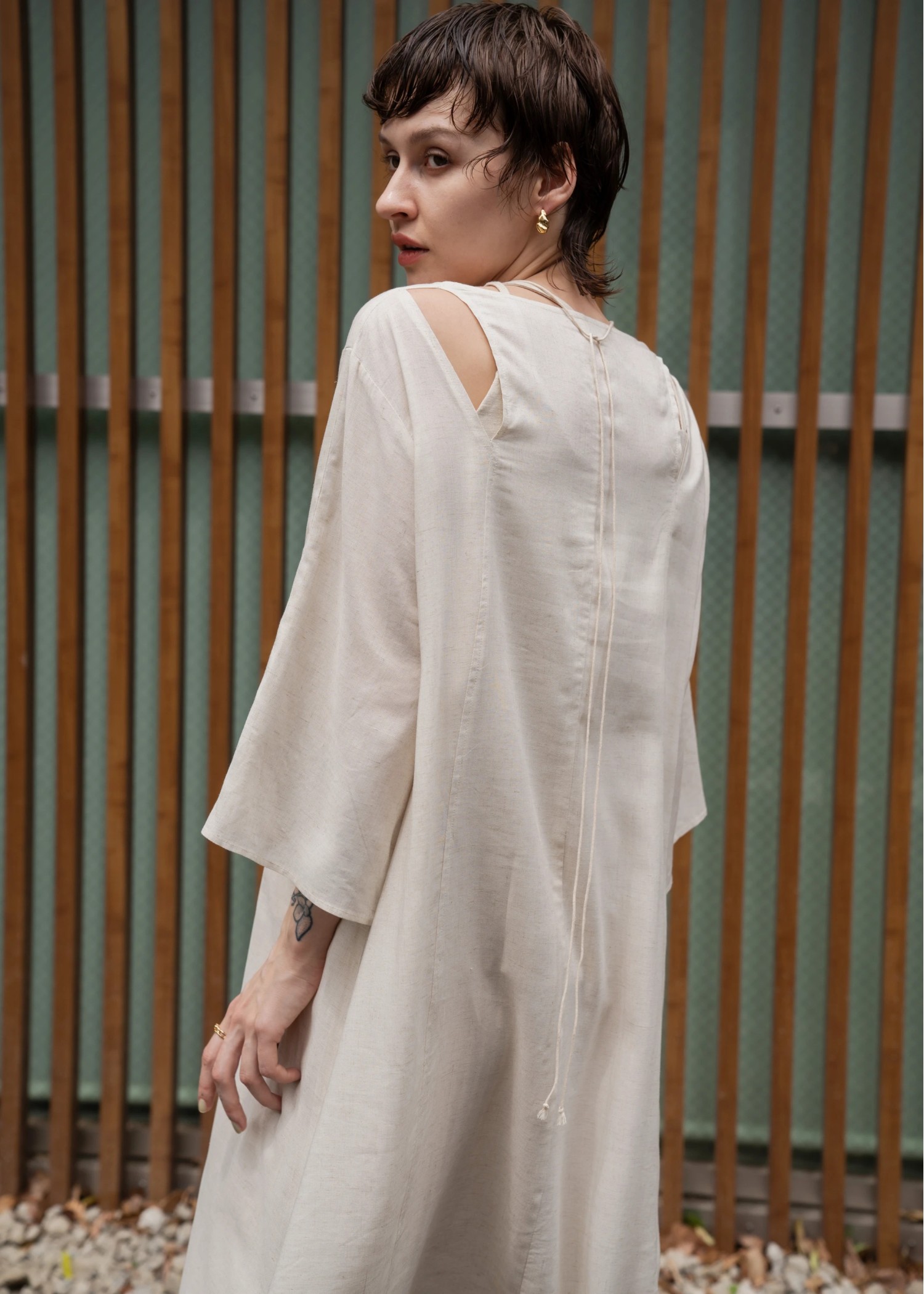 stitch slit mortise panel cord kaftan OP