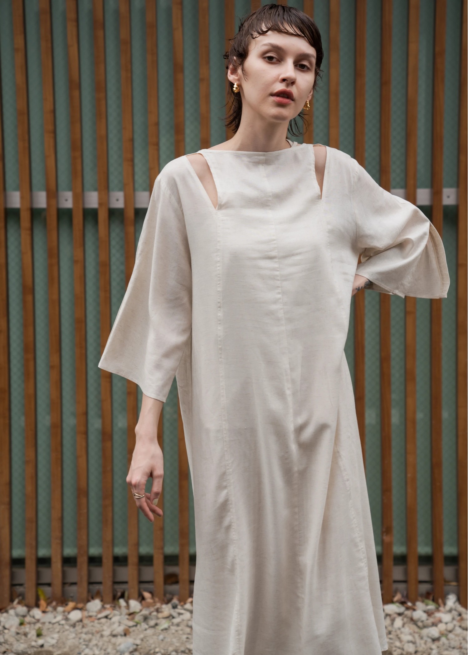 stitch slit mortise panel cord kaftan OP