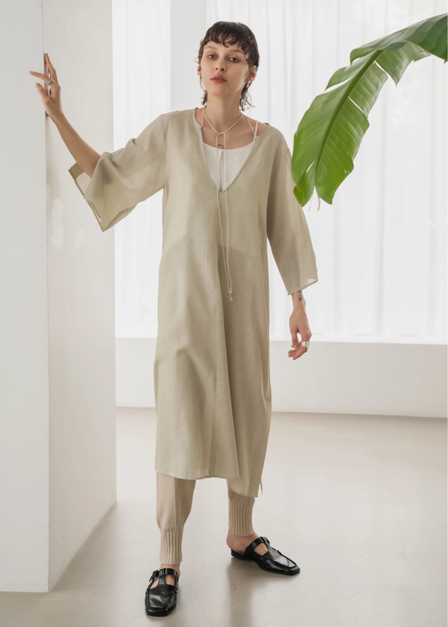 stitch slit mortise panel cord kaftan OP