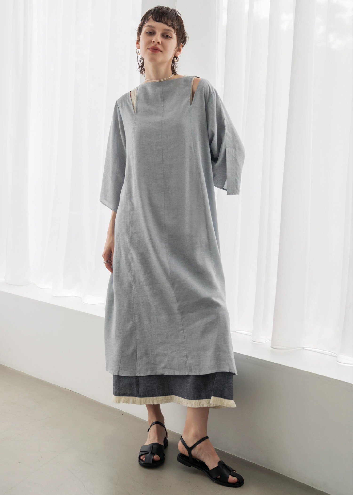 stitch slit mortise panel cord kaftan OP