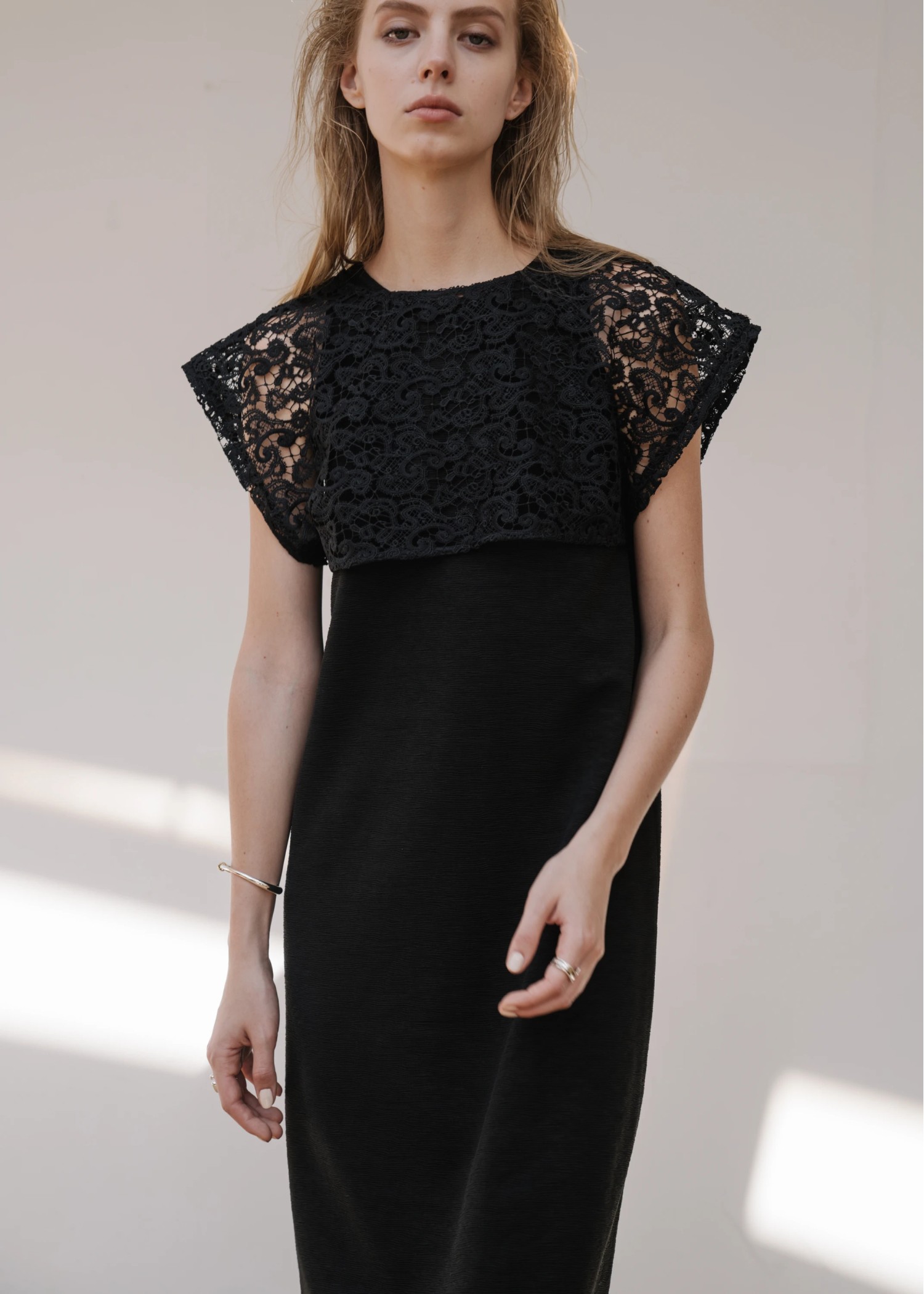 lace bolero × no sleeve billow rib OP SET