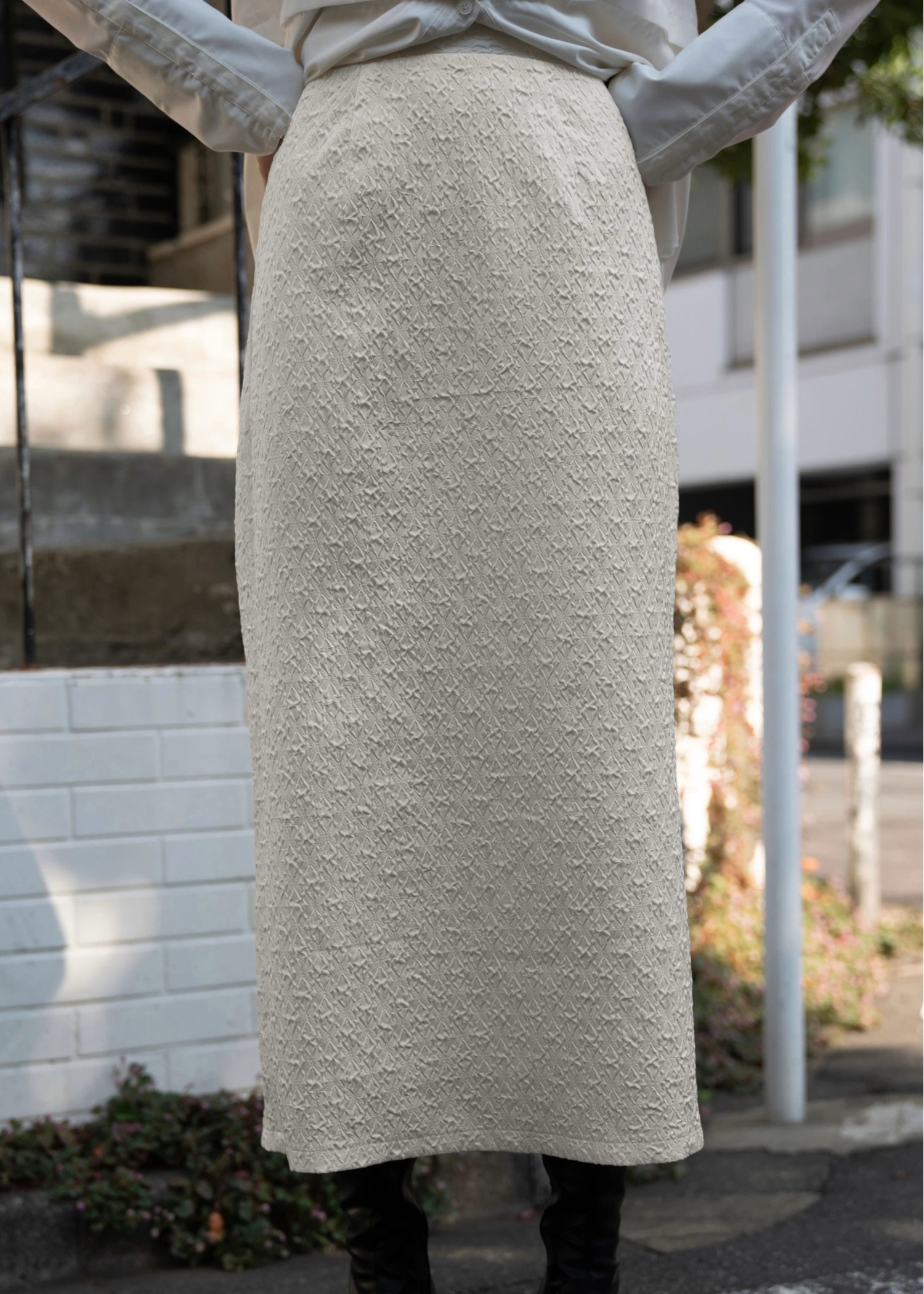 willfully ニット ドッキング ジャガードスリーブギャザー ワンピース