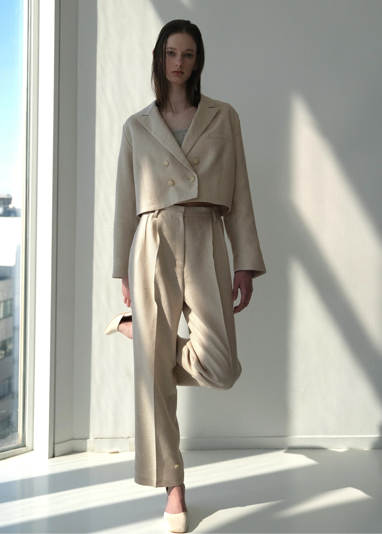 lame linen twill 2tuck hem belt PT